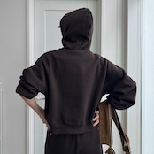 裏起毛ハーフZIPショート丈PK/ダークブラウン
