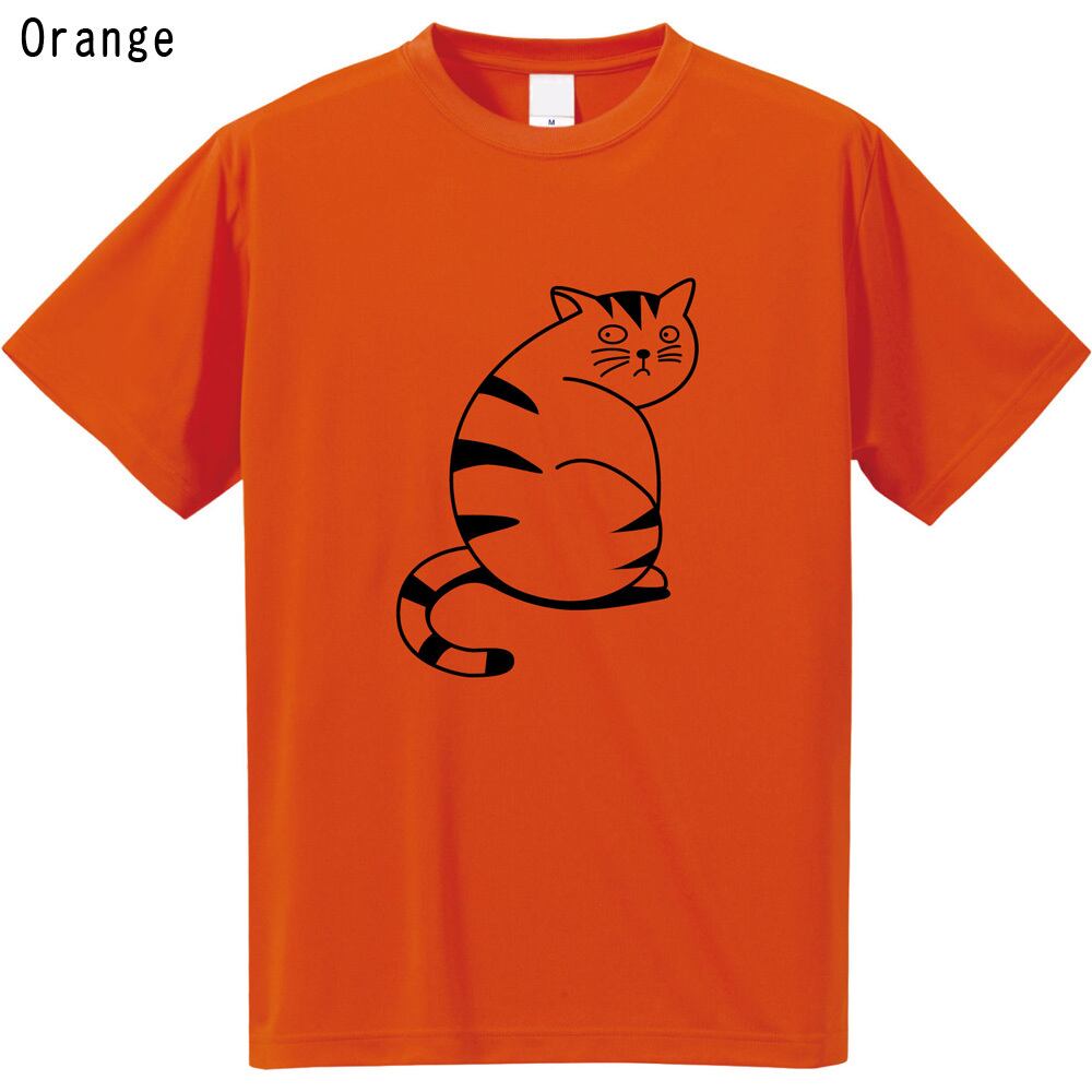 ドライTシャツ ぽっちゃり猫｜UVカット 速乾 振り向き猫 半袖 4カラー