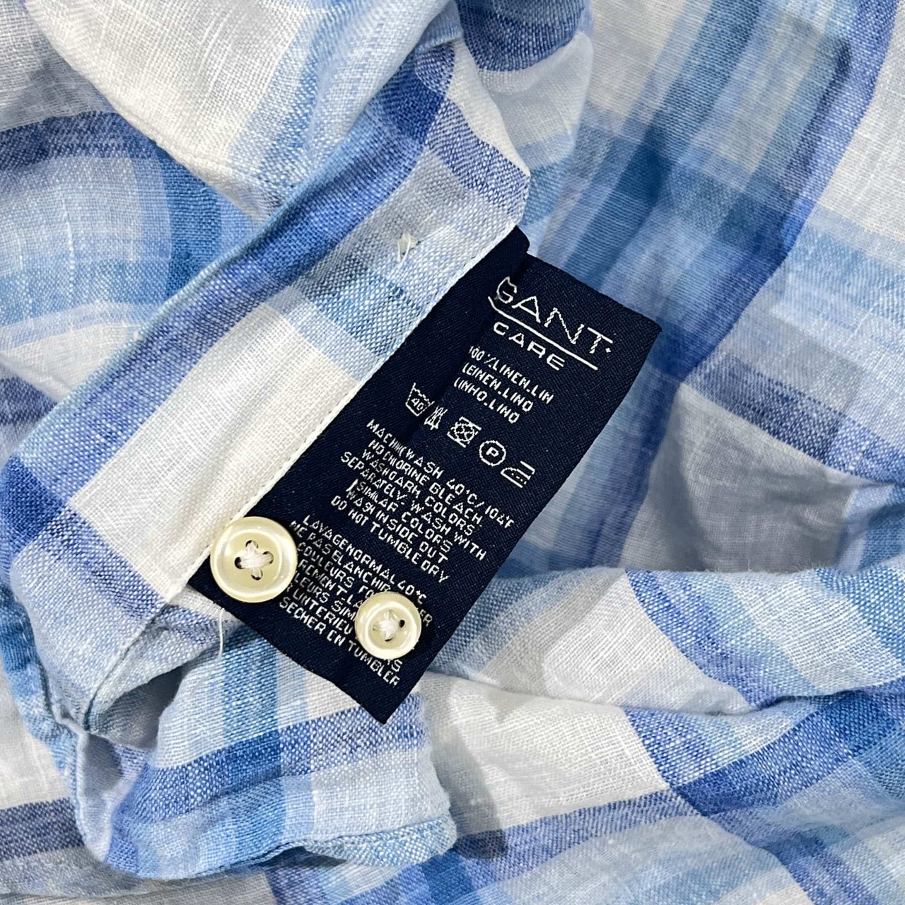 リネン100% GANT ガント DRESS FIT チェック BD ボタンダウン 長袖シャツ L/ブルー系 メンズ /VAN JAC