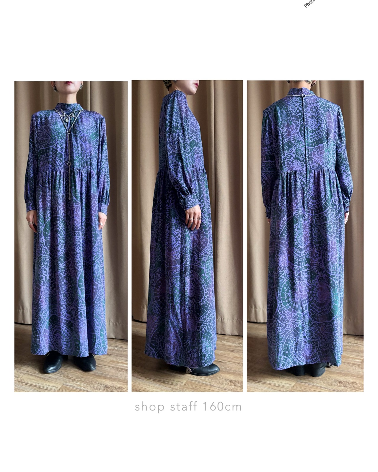 exotic pattern purple stand collar dress-5026-10