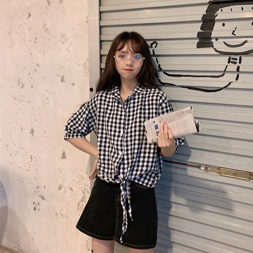 ✞ 半袖スリーブブラック白チェック柄レースシャツブラウス ショート ホワイト ✞ゴスロリ SM ミリ 甘ロリ クラロリ 和ロリ エレガント 黒ロリ 姫ロリ 華ロリ BB-BB8737117