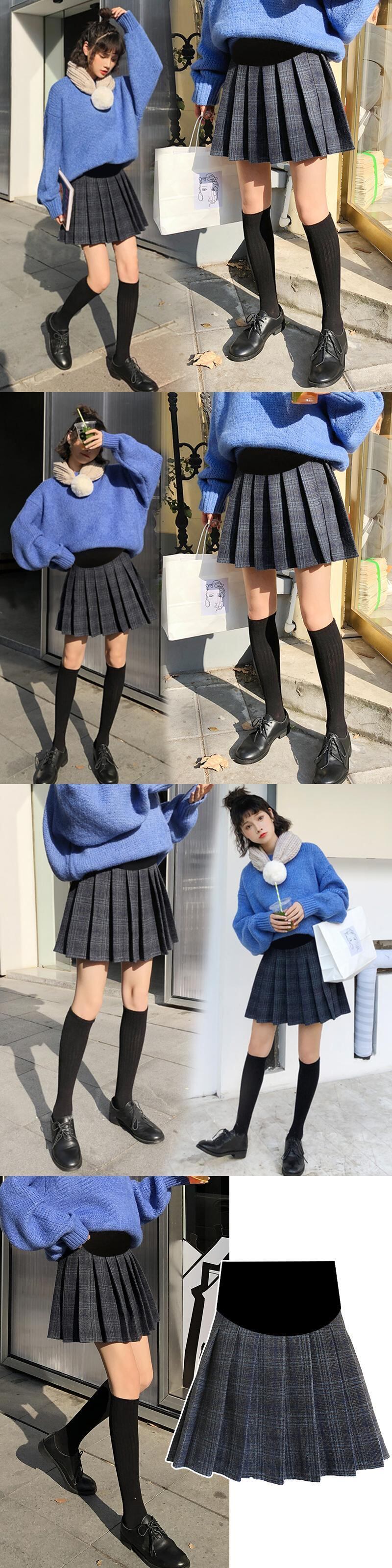 【新作】【送料無料】 8858＃シックなチェック柄ウールマタニティスカートプリーツラインインスカート服妊婦秋冬腹暑い妊娠 オータム 秋物 ウィンター 冬物 Aライン AL expec417751042470