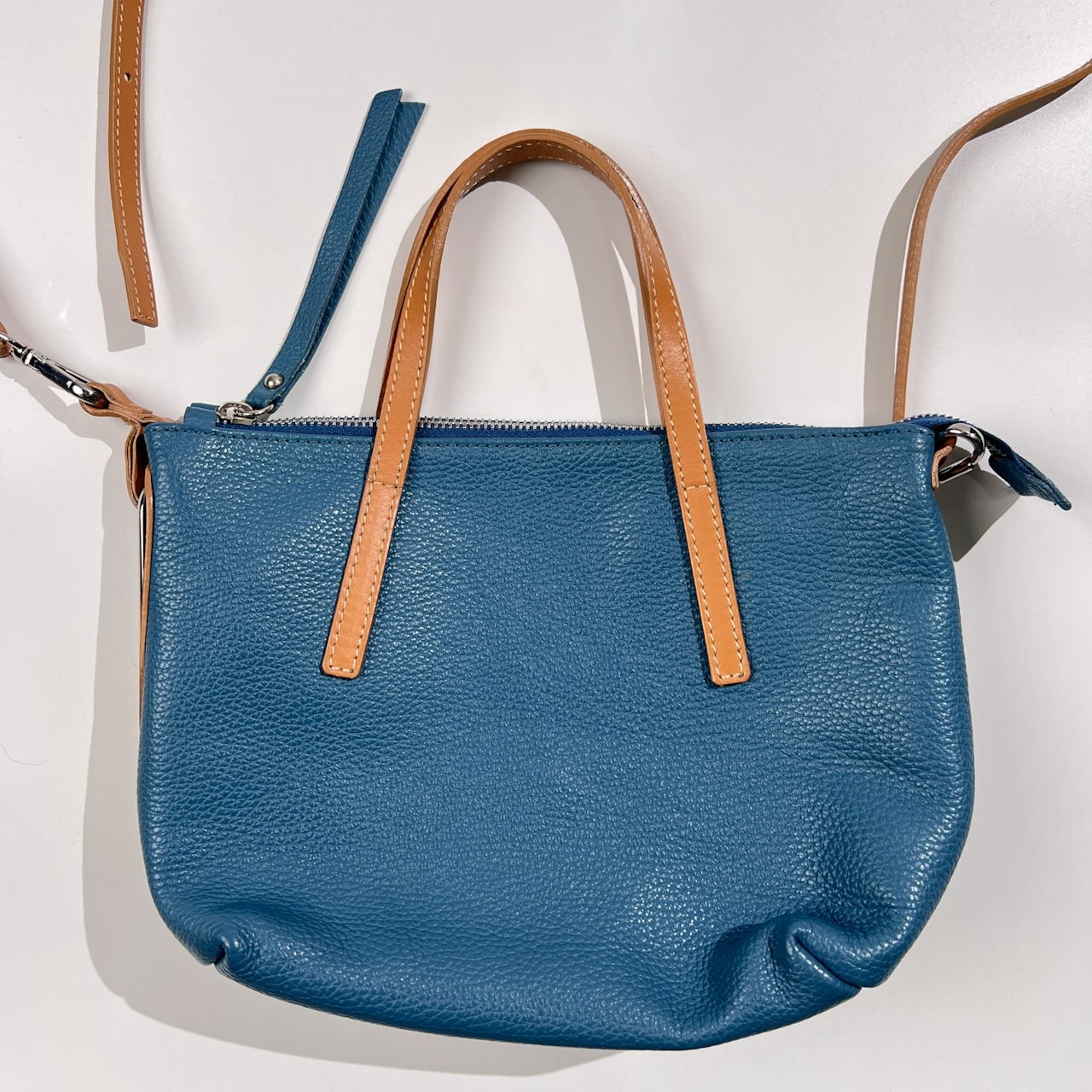 NICOLI ニコリ 2way 本革 レザー ショルダーバッグ & ハンドバッグ /鞄/カバン/ブルー系×キャメル系