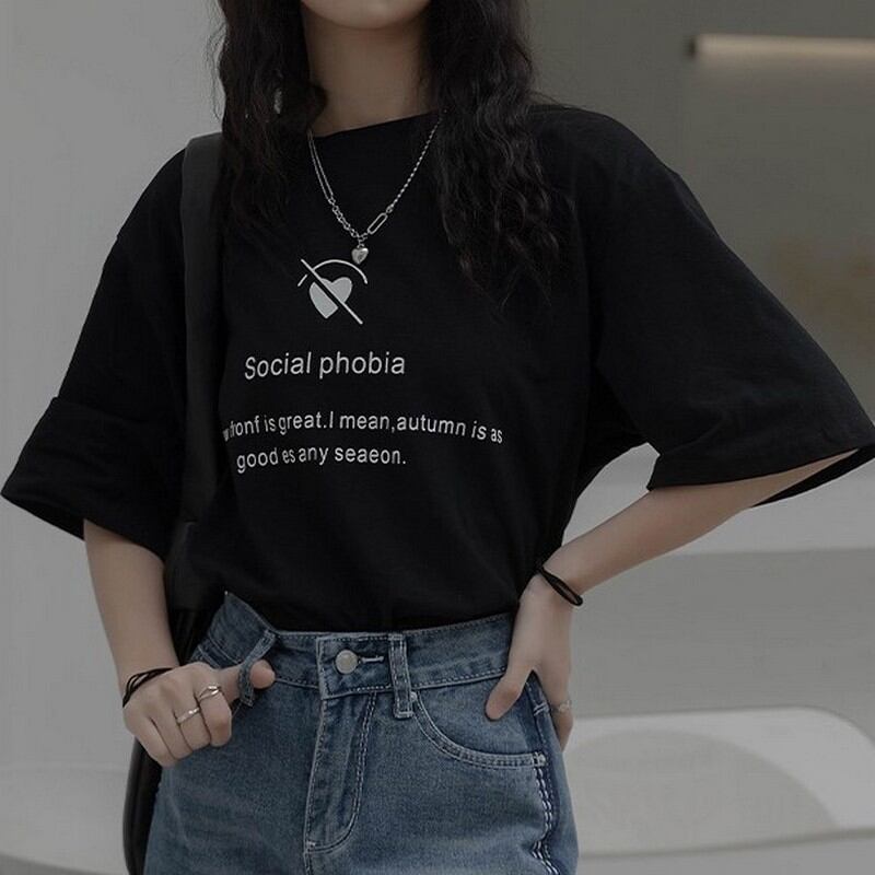 Black retro loose tops