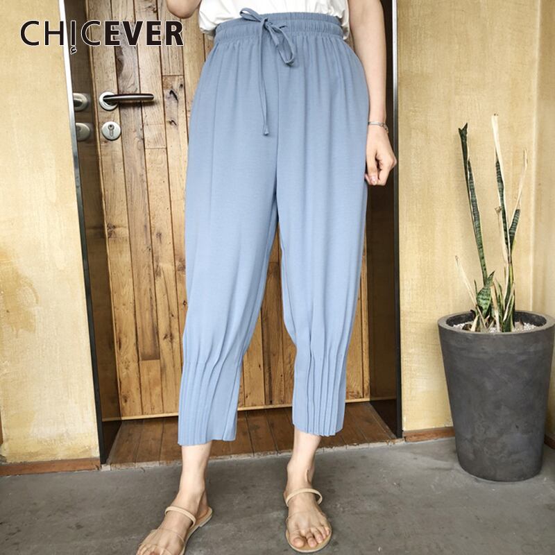 CHICEVERプリーツアンクル丈パンツレディースウエストレースアップルーズペンシルパンツ2020Spring Tide スプリング 春物 6base594042456946