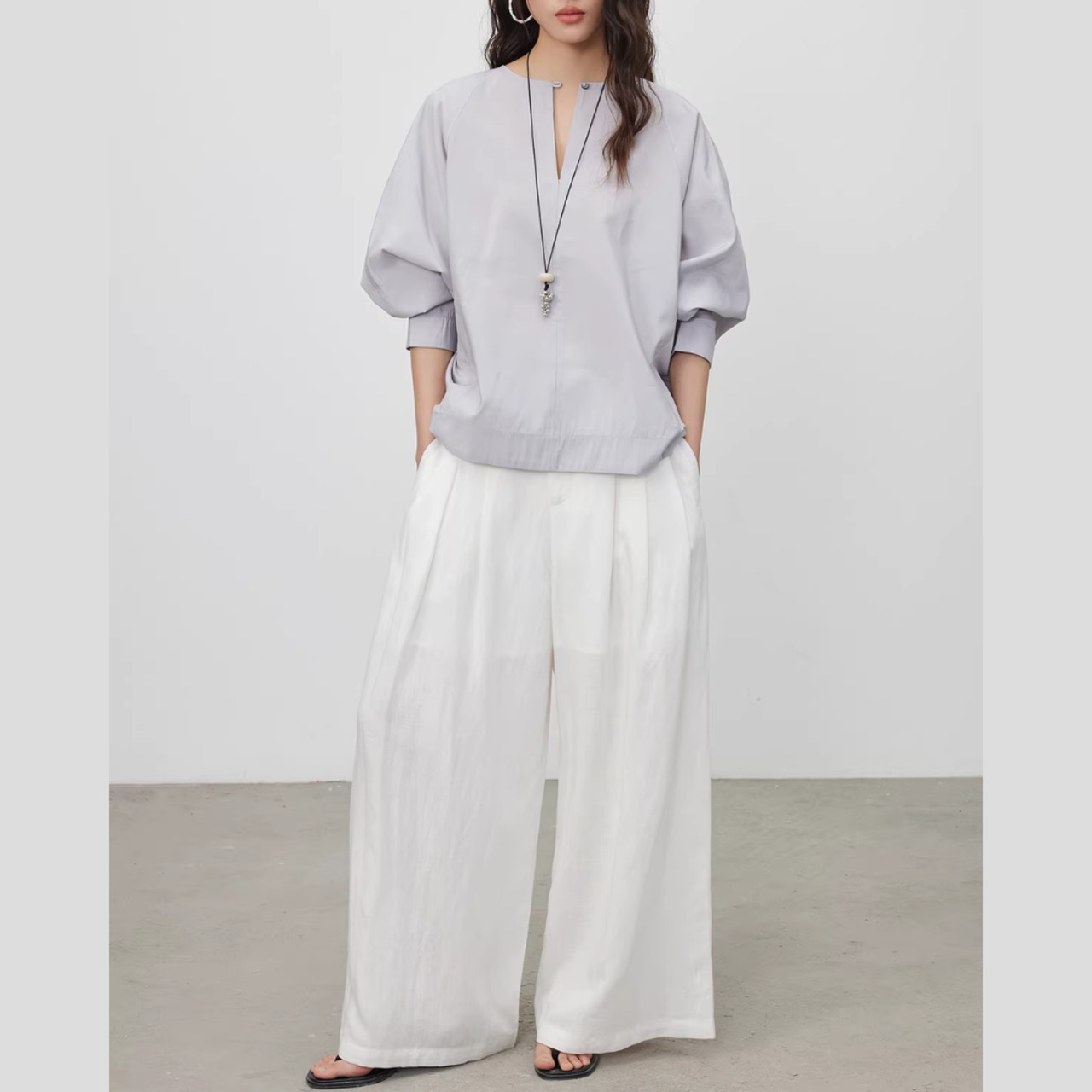 キーネック 七分袖 バルーンスリーブ  ブラウス 00227・画像7