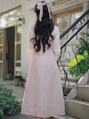 【0156】Frill V-neck Cotton Long Sleeve Dress