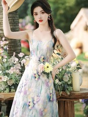 【0001】Flower Long Short Sleeve Dress