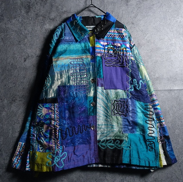 "CHICO'S" Multicolor Various Pattern Fabric Patchwork Design Jacket