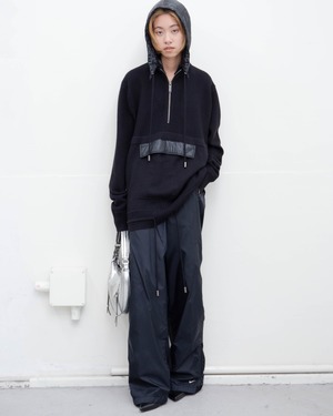 2000s DIRK BIKKEMBERGS - half-zip knit jumper w/detachable nylon hood