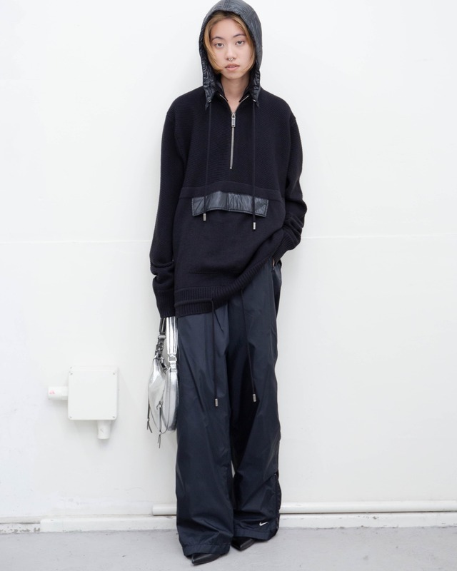 2000s DIRK BIKKEMBERGS - half-zip knit jumper w/detachable nylon hood