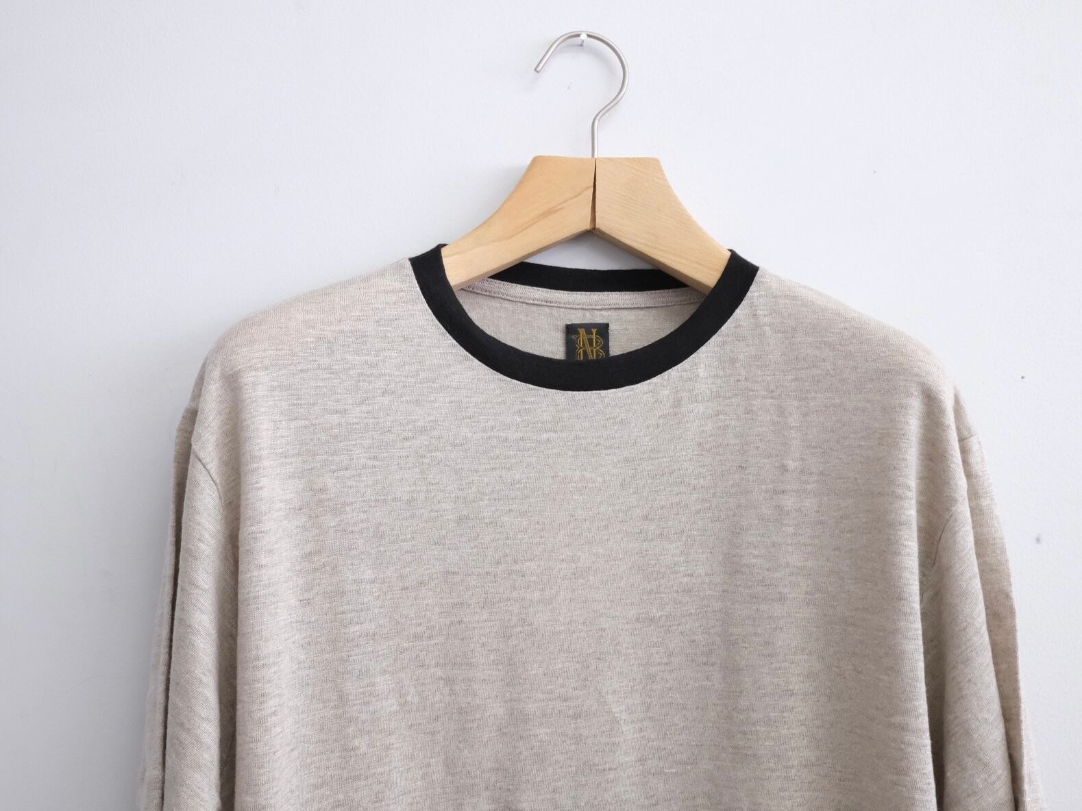 Men's BATONER” NORMANDY LINEN T-SHIRT Natural×Black” | Lapel