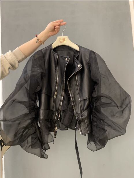 シアースリーブ ライダースジャケット ブラック CT00010 | EMME boutique