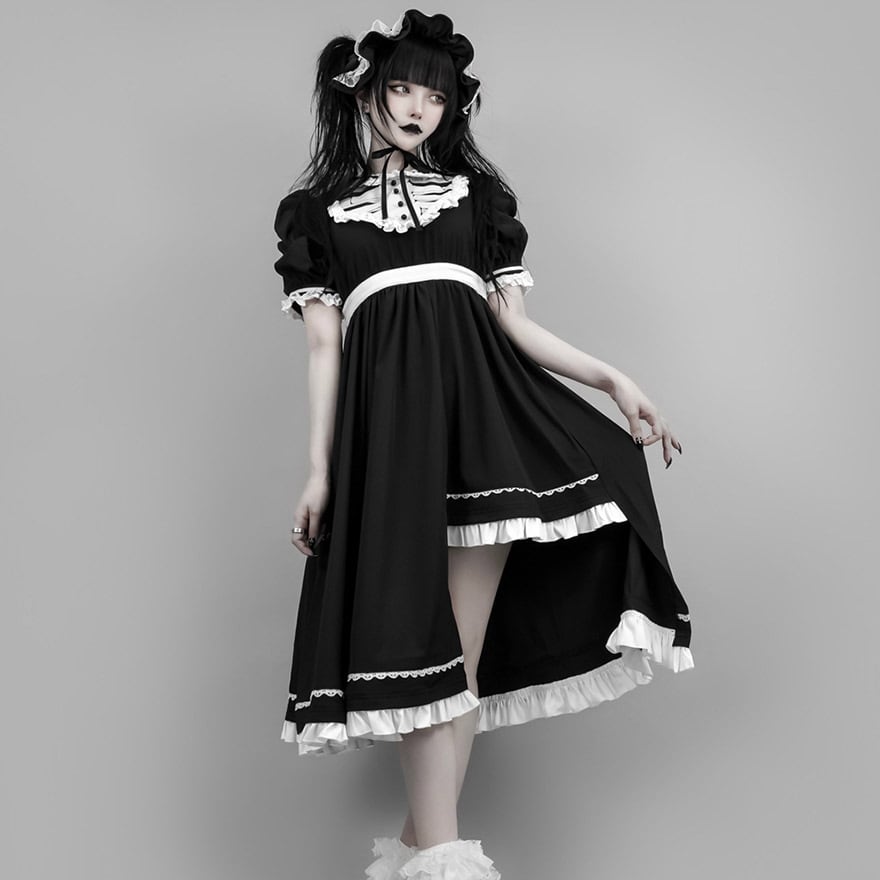 サブカル 服 地雷系 通販系 メイド服 ワンピース ゴスロリ ダークファッション アシンメトリー コンカフェ イベント衣装