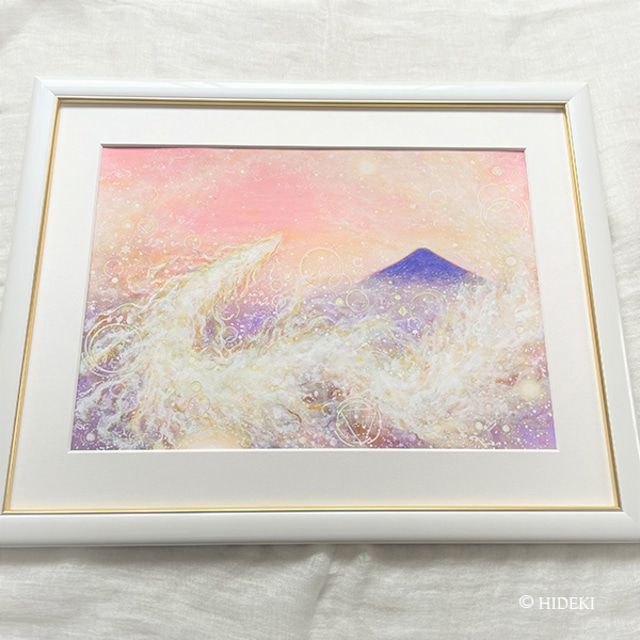 富士山と白龍「新しい朝」龍神様のアクリル画原画作品