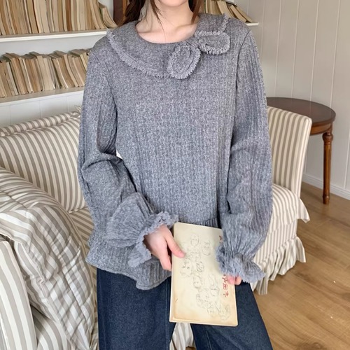 リボンネックギャザートップス ・9993