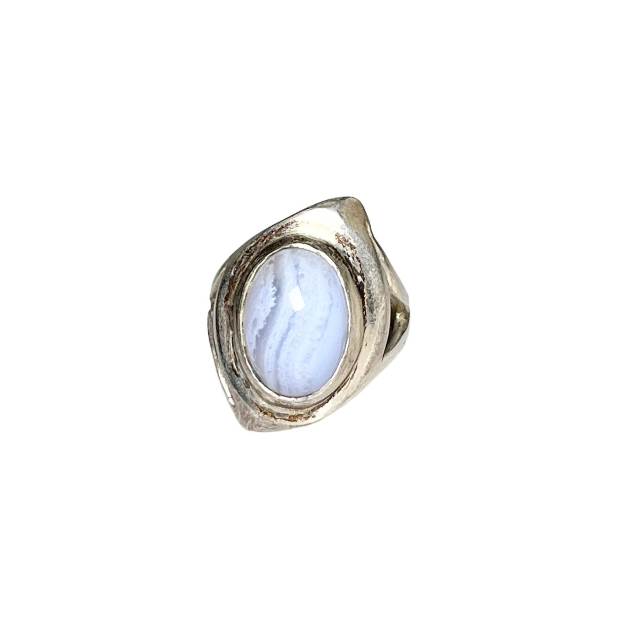 vintage silver ring set with marble stone