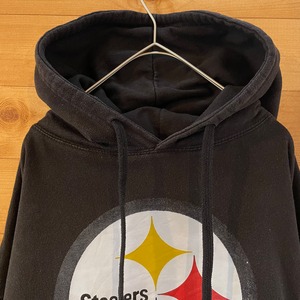 【AMS】NFL Pittsburgh Steelers プリント ロゴ スウェット パーカー フーディー アメリカンフットボール XL US古着