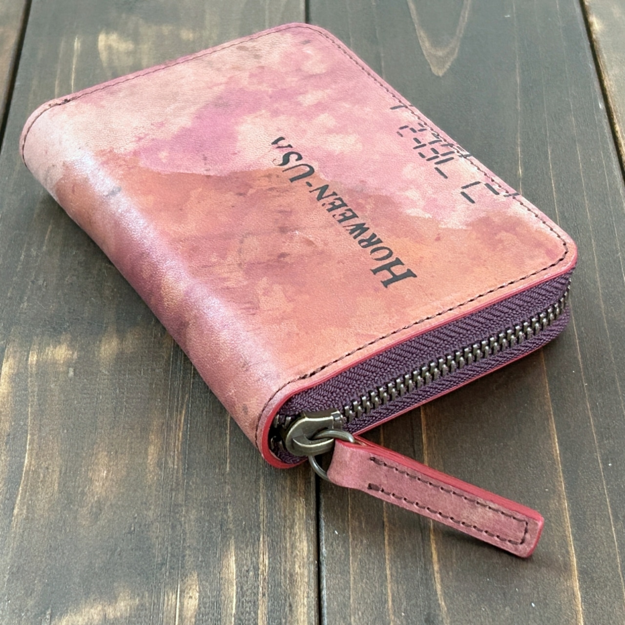 HORWEEN シェルコードバン スタンプ ミドルウォレット バーガンディ