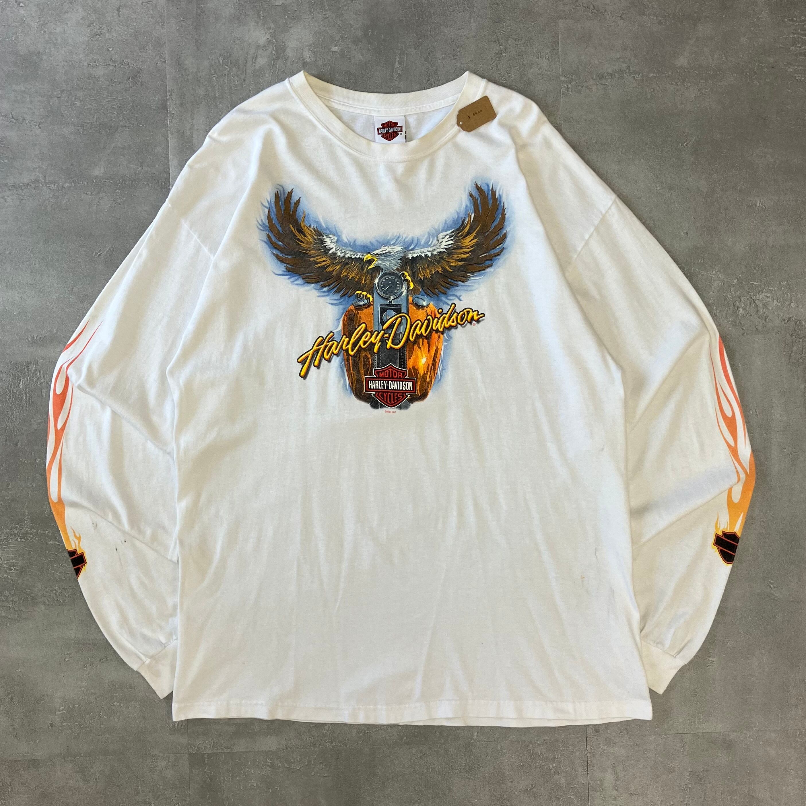 Harley-Davidson 00s usa製 ロングスリーブTee イーグル フレイム 両面プリント XL No.2133