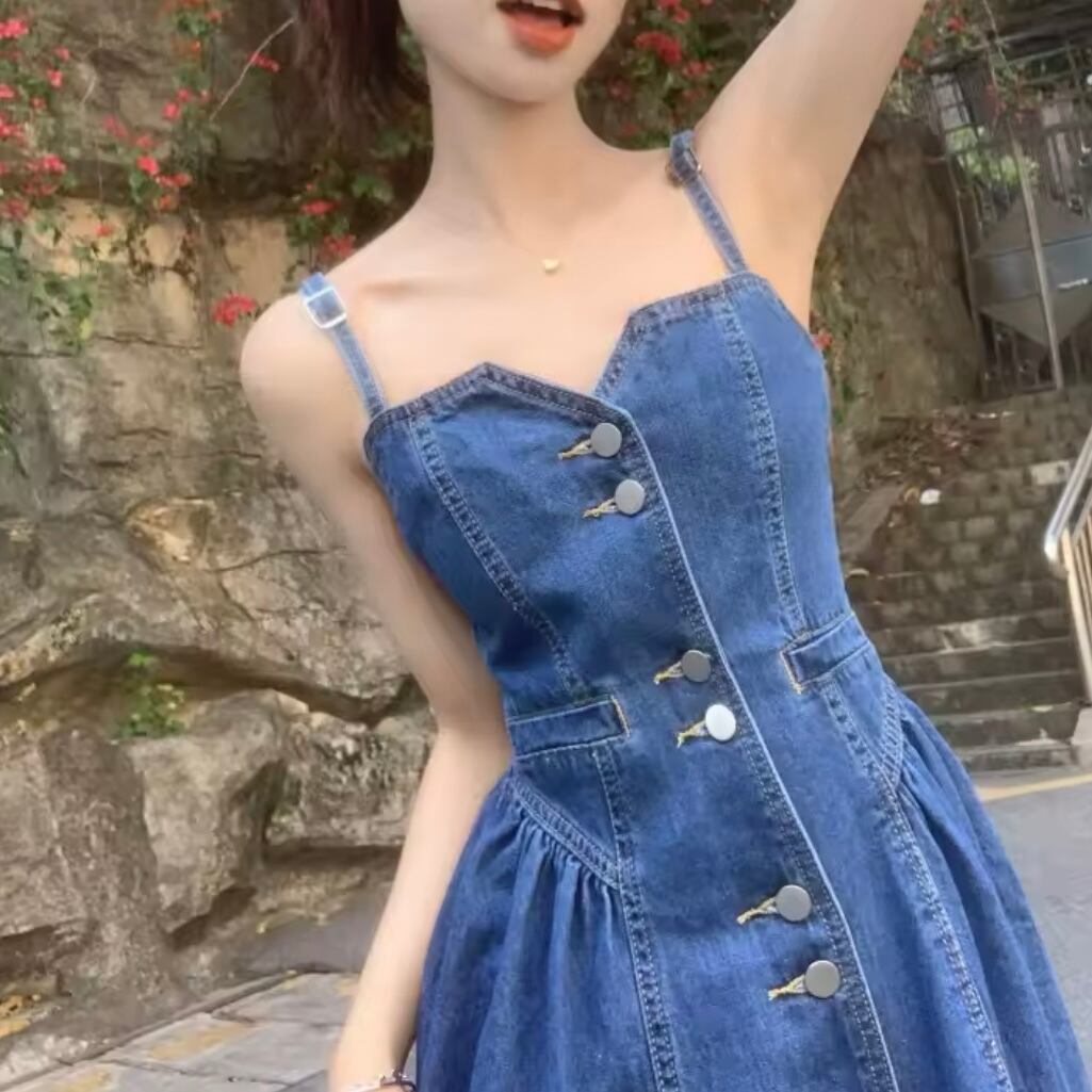 デニムAラインジャンパースカート