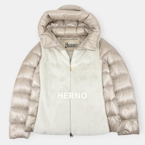 HERNO ヘルノ エコファー 切替 ウルトラライト ダウンジャケット 42 M / J&NREUSE レディース アウター