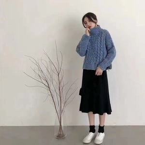 スタンドネックケーブル編ニット ミックス糸使用　　AJ11009-2715