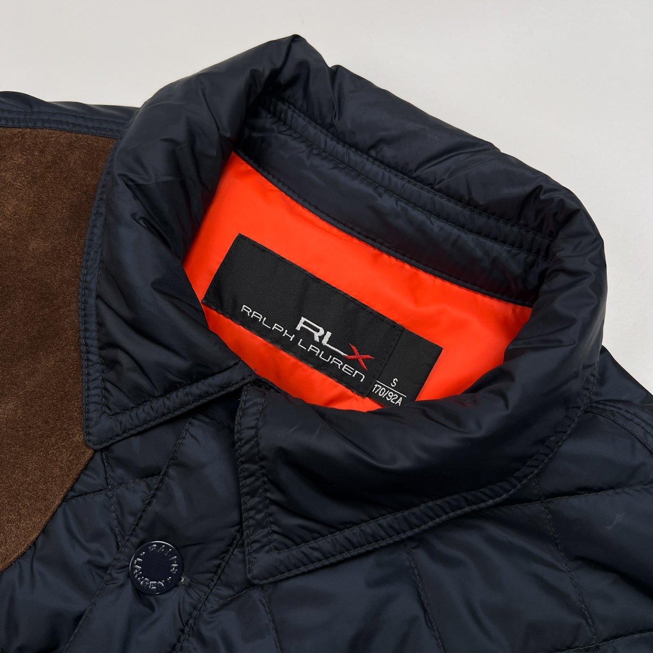 RLX RALPH LAUREN ラルフローレン レザーパッチ付き ダウン キルティングジャケット サイズ S(170/92A) /ネイビー/メンズ