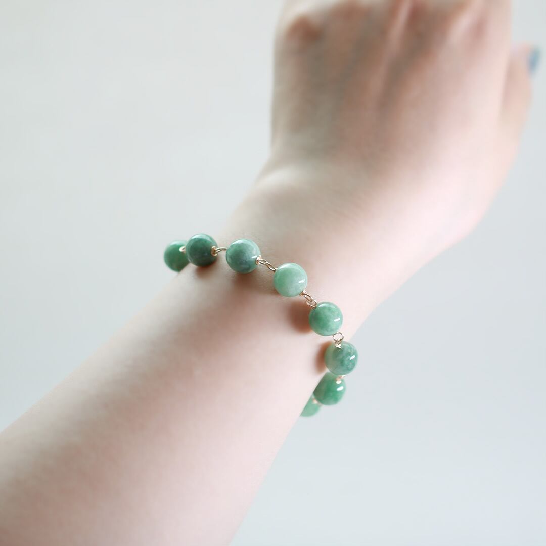 艶やかな緑 large gem 眼鏡留めブレスレット A貨翡翠 jd_br1096