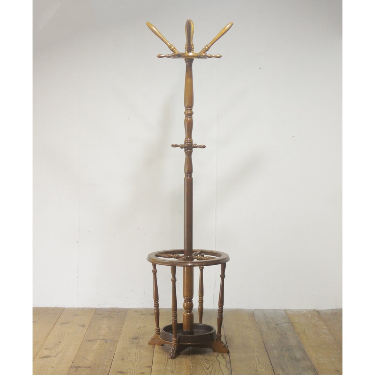 レトロ コートハンガー ポール スタンド ラック 帽子掛け 傘立て 玄関収納 木製 ヴィンテージ/NIK25139