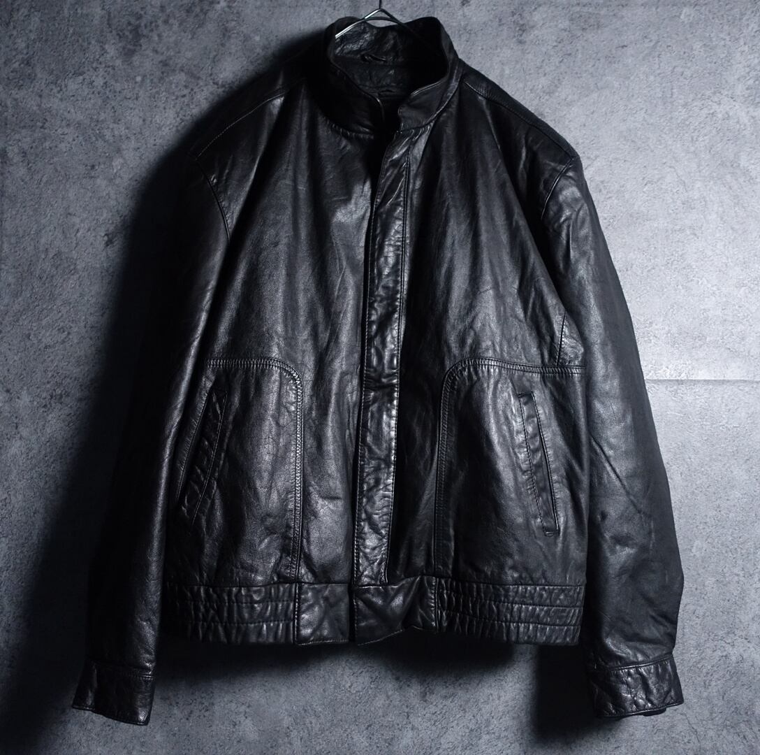 90s “Reed” Black Real Leather Zip Short Blouson