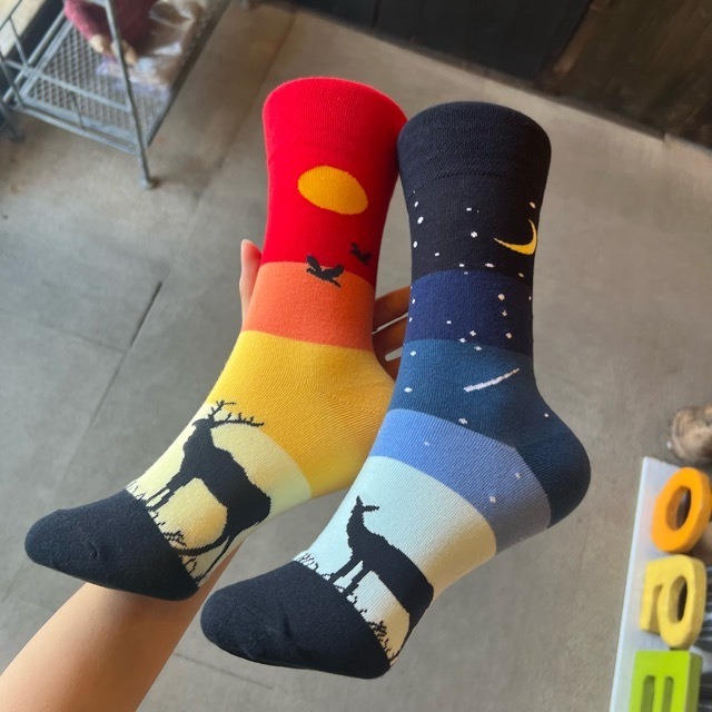 TOPANGA SOCKS Lady's　Sunset night view asymmetry socks 　夕焼け　夜景　アシンメトリーソックス　　靴下