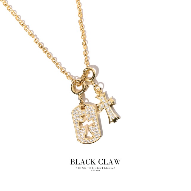 S925 Zirconia square and Cross necklace 【GOLD】