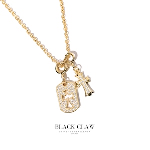 S925 Zirconia square and Cross necklace 【GOLD】