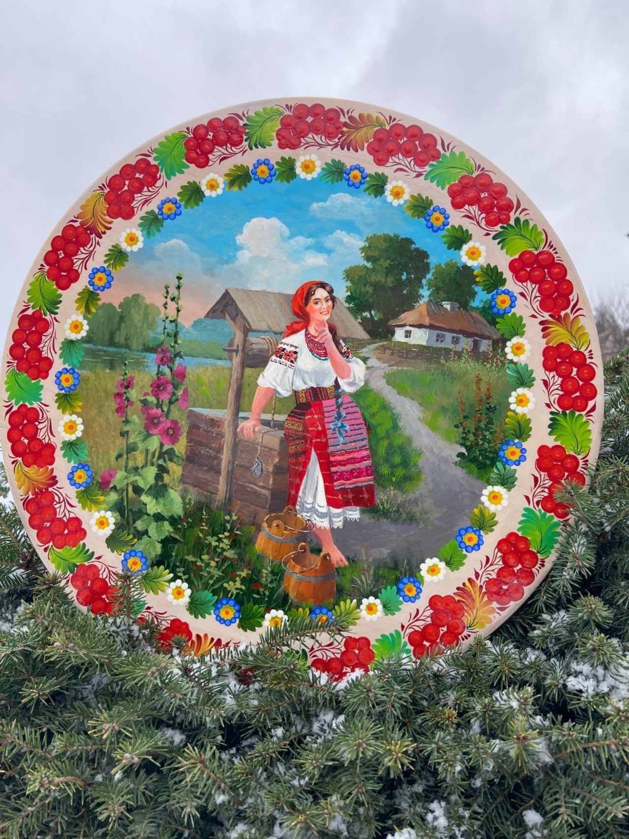 ペトリキウカ塗りのプレート（巨匠ホロベッツ作）40cm - 11