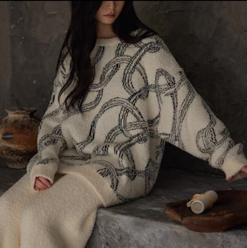 訳ありSALE【ladies】【M-XL】warm stripe pullover style pair pajamas p1581