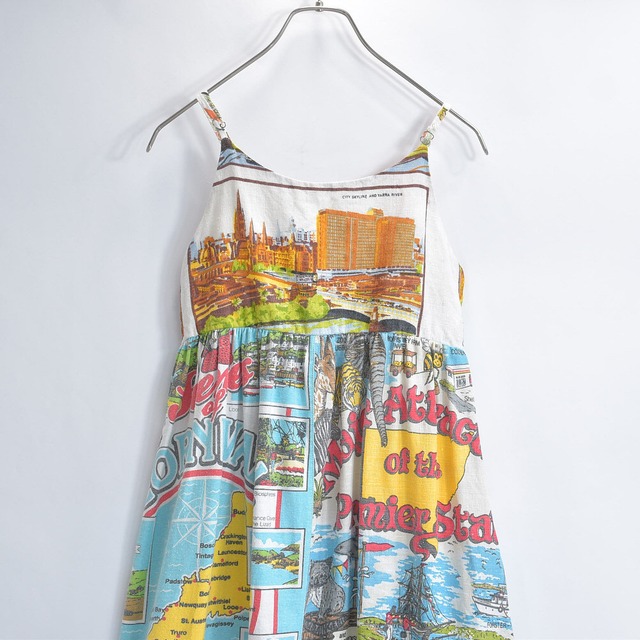 Remake リメイク ヴィンテージ テキスタイル パッチワーク デザイン キャミソール ワンピース 再構築 ツギハギ マキシ丈 ロング レディースL相当