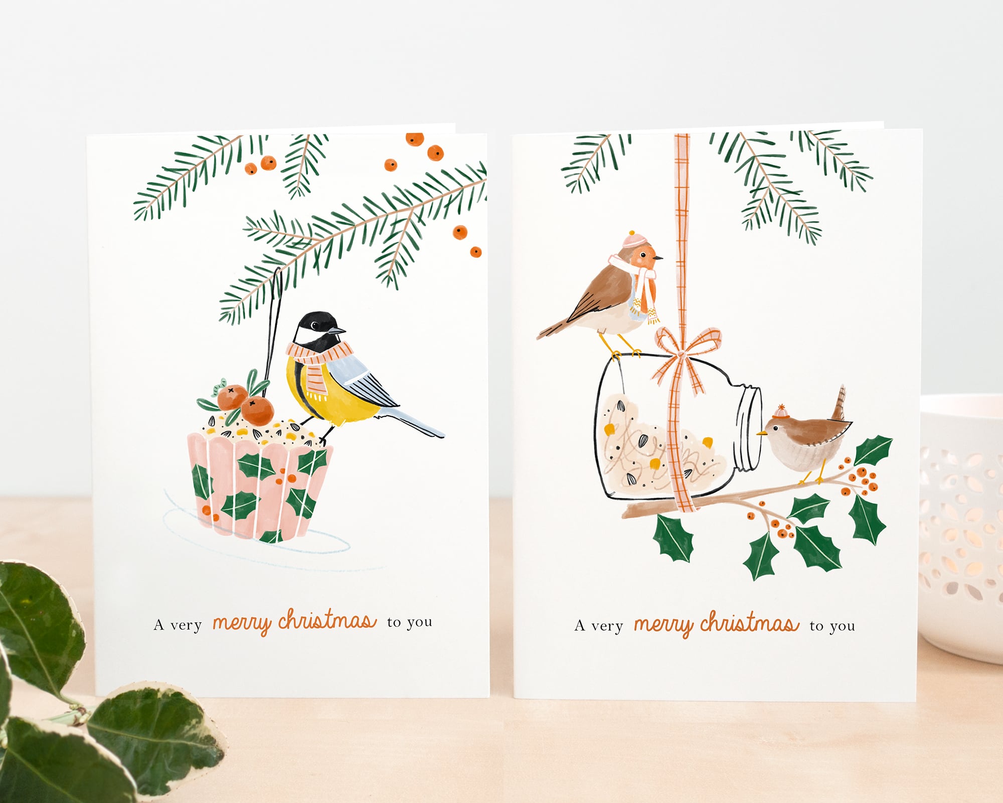 グリーティングカード】クリスマスの小鳥｜シジュウカラのクリスマス