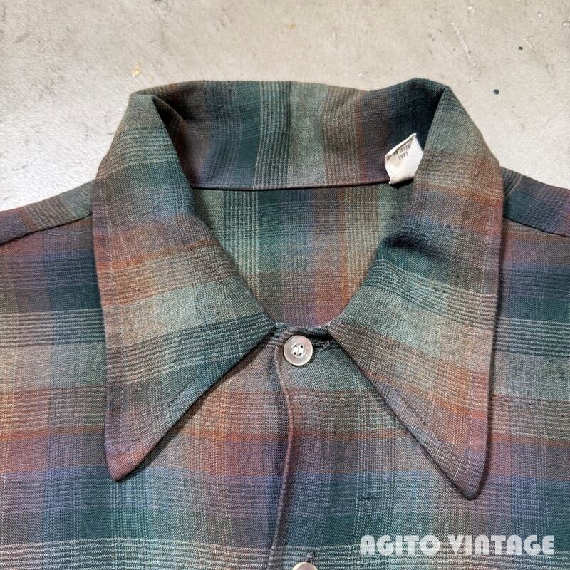 70's Unknown オンブレチェックシャツ L/S レーヨンポリエステル