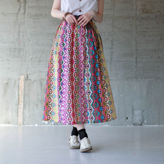 ふわりカラフル！軽くて涼しいインド綿ギャザースカート （24s-09）ピンク