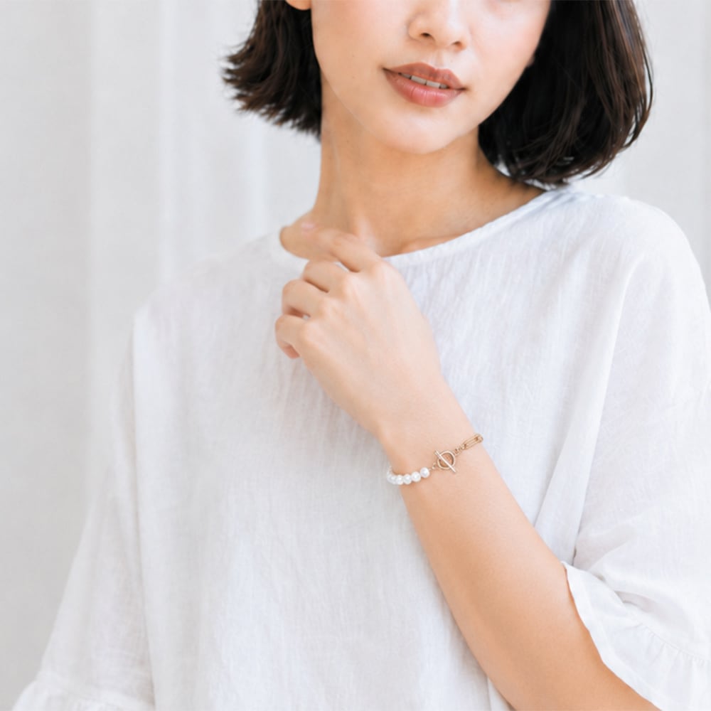 淡水パール ブレスレット / 6.0mm バロックパール フィガロチェーン