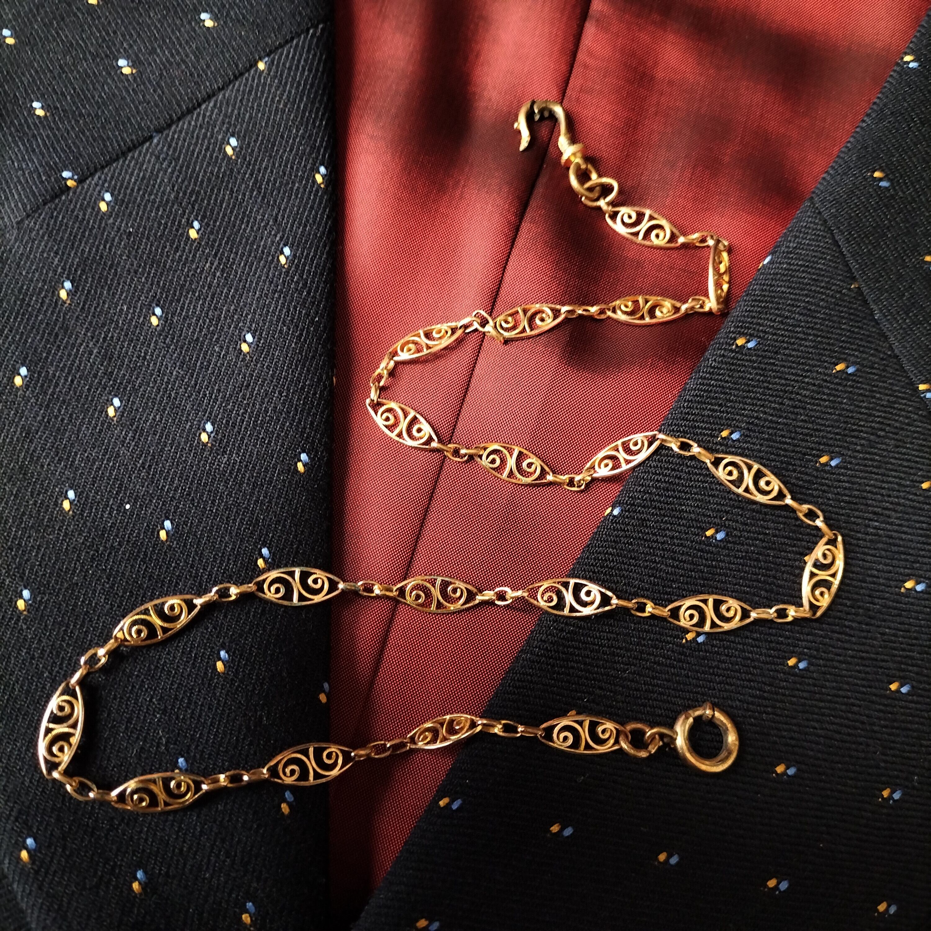 Antique French Very Long Pocket Watch Chain Swivel Clip