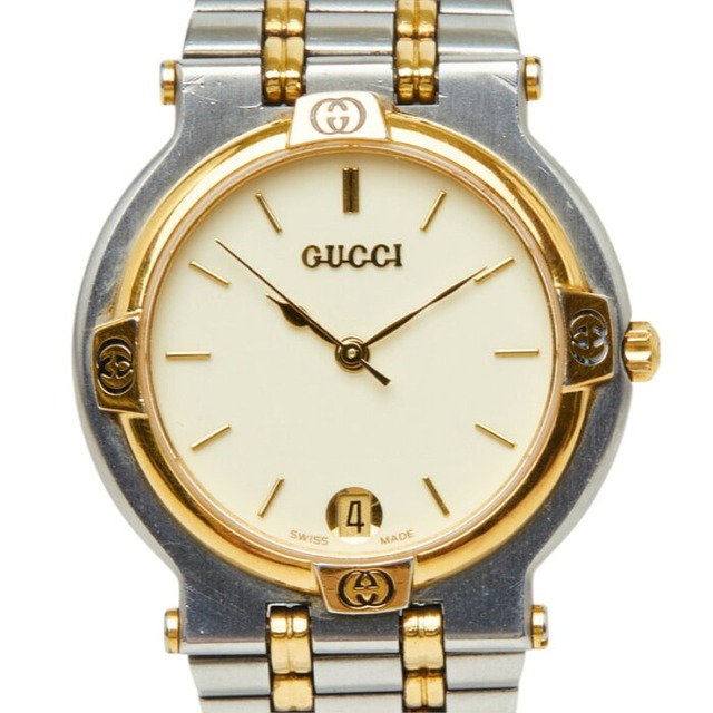 グッチ 腕時計 9000M クオーツ ベージュ文字盤 ステンレススチール レディース GUCCI 中古