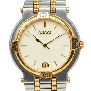 グッチ 腕時計 9000M クオーツ ベージュ文字盤 ステンレススチール レディース GUCCI 中古