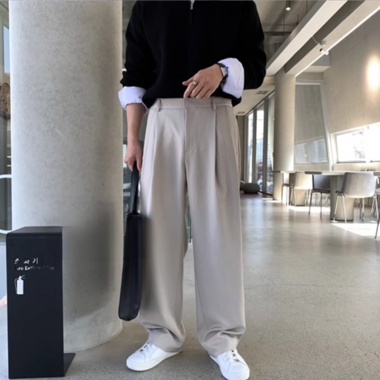 ダブルプリーツドレープワイドカジュアルパンツ　0751