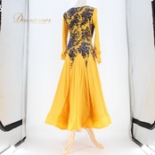 社交ダンス 衣装 スタンダード ドレス ワンピース レッスンウェア パーティドレス ブラック系 ネイビー系 イエロー系 黄色 青 紺 黒 長袖 青系 総柄 柄ワンピース フレアスカート スカート広がる ホースヘア ボリューム ダンス映え ドレスワンピース パーティー用 結婚式 二次会 舞台衣装 発表会 レッスン 初心者 中級者 練習用 レディース 襟なし クラシック モダン 対応コーデ