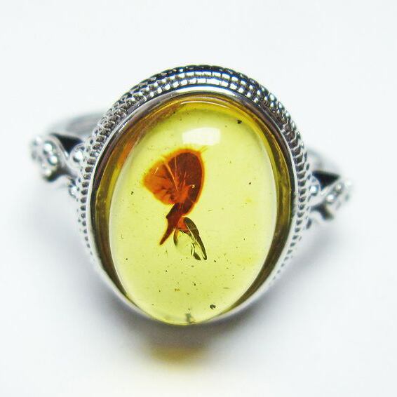 アンバー リング 琥珀 指輪 フリーサイズ 調整可能 15号 一点物 メール便可 [M便 1/20] 115-5878