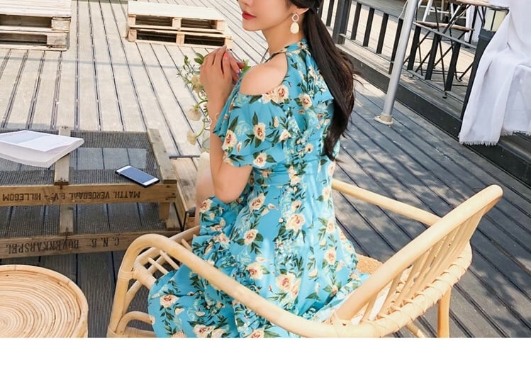スカイブルー エメラルドグリーン 青 フラワー XL 花柄 小花 水色
