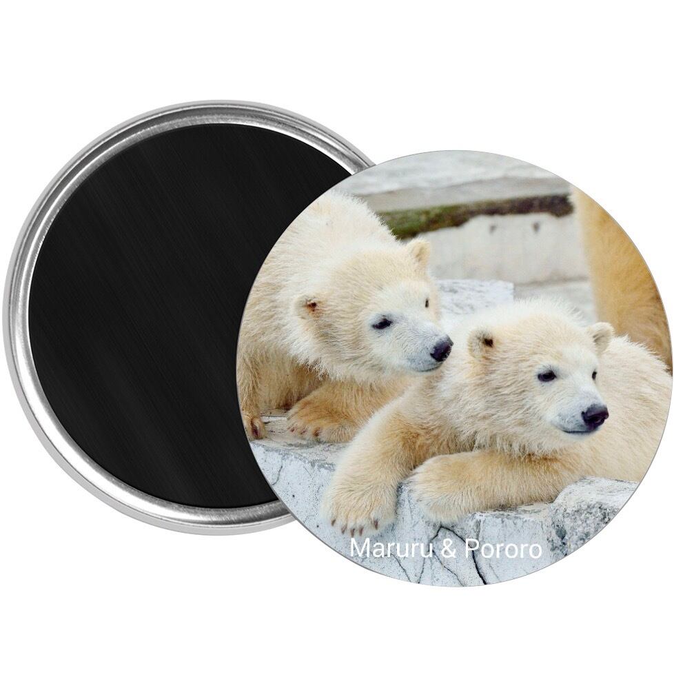 どこ見てるの？ポロロとマルル 缶マグネット 直径57mm | C-Polar Dreams