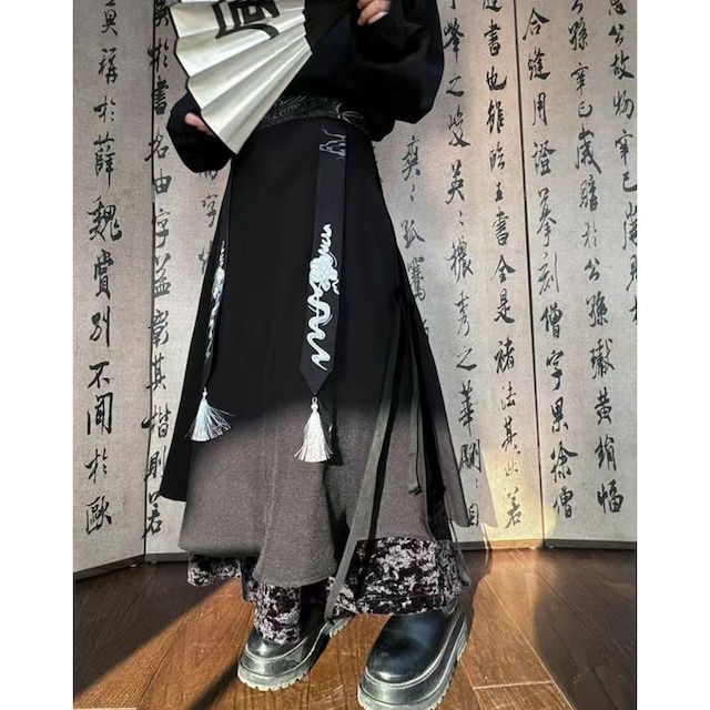 【之】★テーパードパンツ★ブラック ファスナー デザイン メンズ 中国ファッション 刺繍